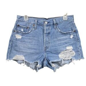 Levi's 501 Shorts Women 29 Blue Distressed Booty Shortie Cut Off Raw Hem Cowgirl